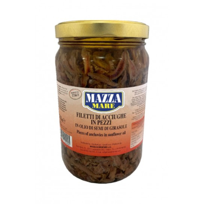 Ančiuvių gabaliukai saulėgrąžų aliejuje MAZZA, 1,7 kg / 0,867 kg